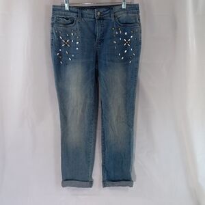 NYDJ Women's Size 6 Waist 32 Inches Blue Cropped Jeans with Studded Details *